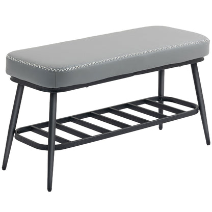 PU Leather Shoe Storage Bench - Grey