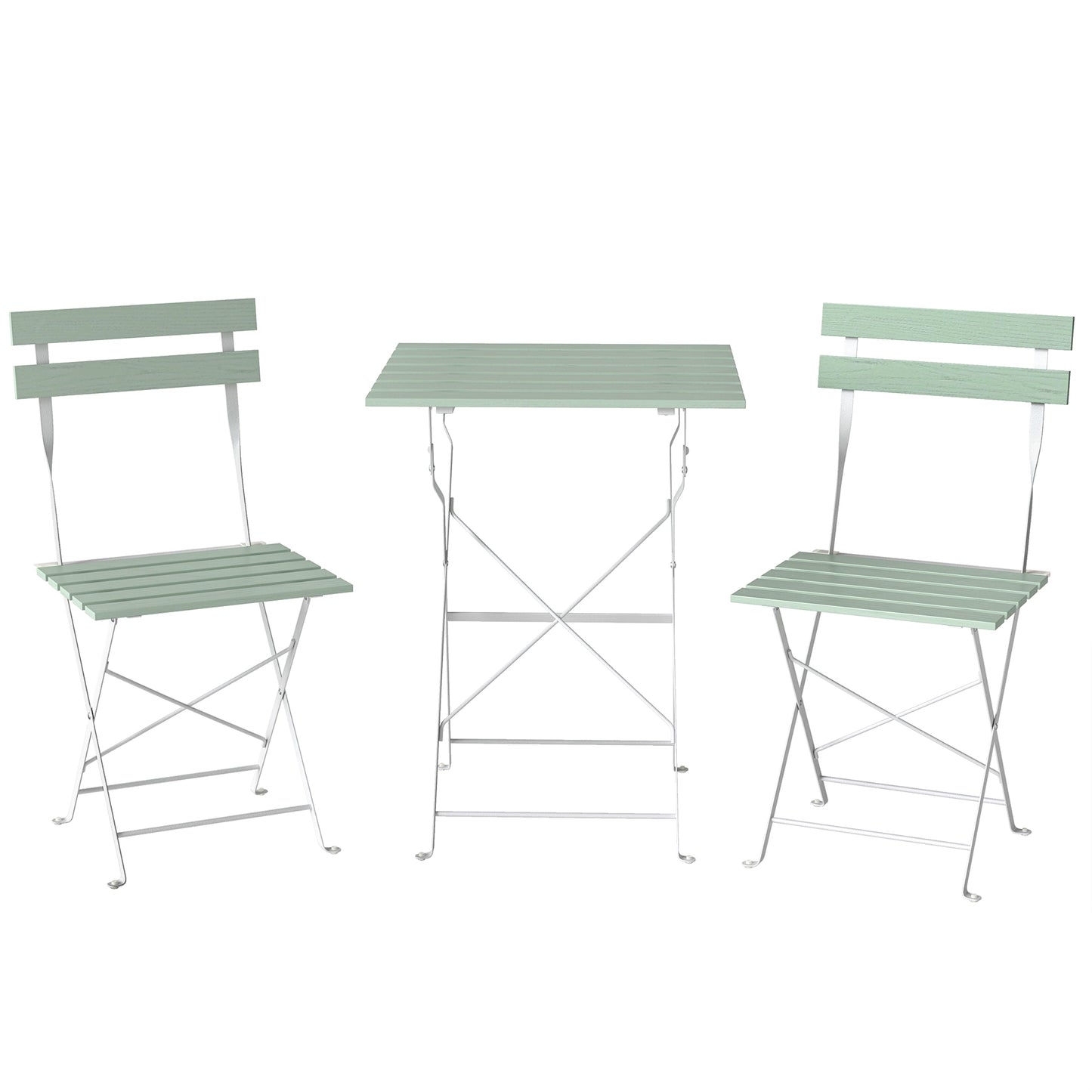 Outdoor Bistro Set Folding Patio Furniture Set with 2 Chairs Table for 2 People White and Green