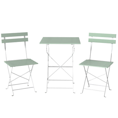 Outdoor Bistro Set Folding Patio Furniture Set with 2 Chairs Table for 2 People White and Green