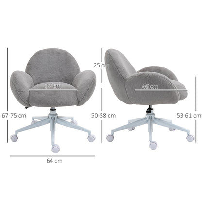 Makeup Vanity Chair, Cute Fluffy Desk Chair with Rolling Wheels for Bedroom Living Room, Grey