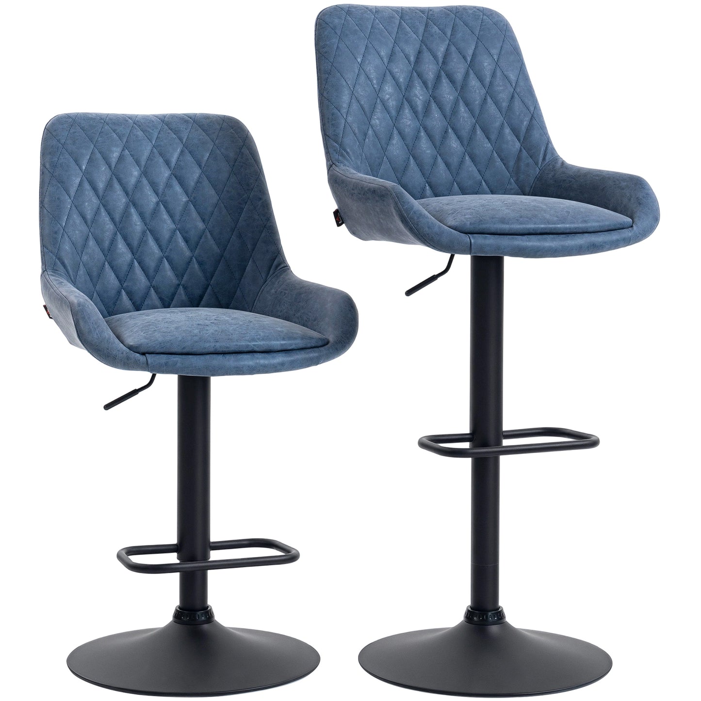 Set of Two Faux Leather Retro Bar Stools - Dark Blue