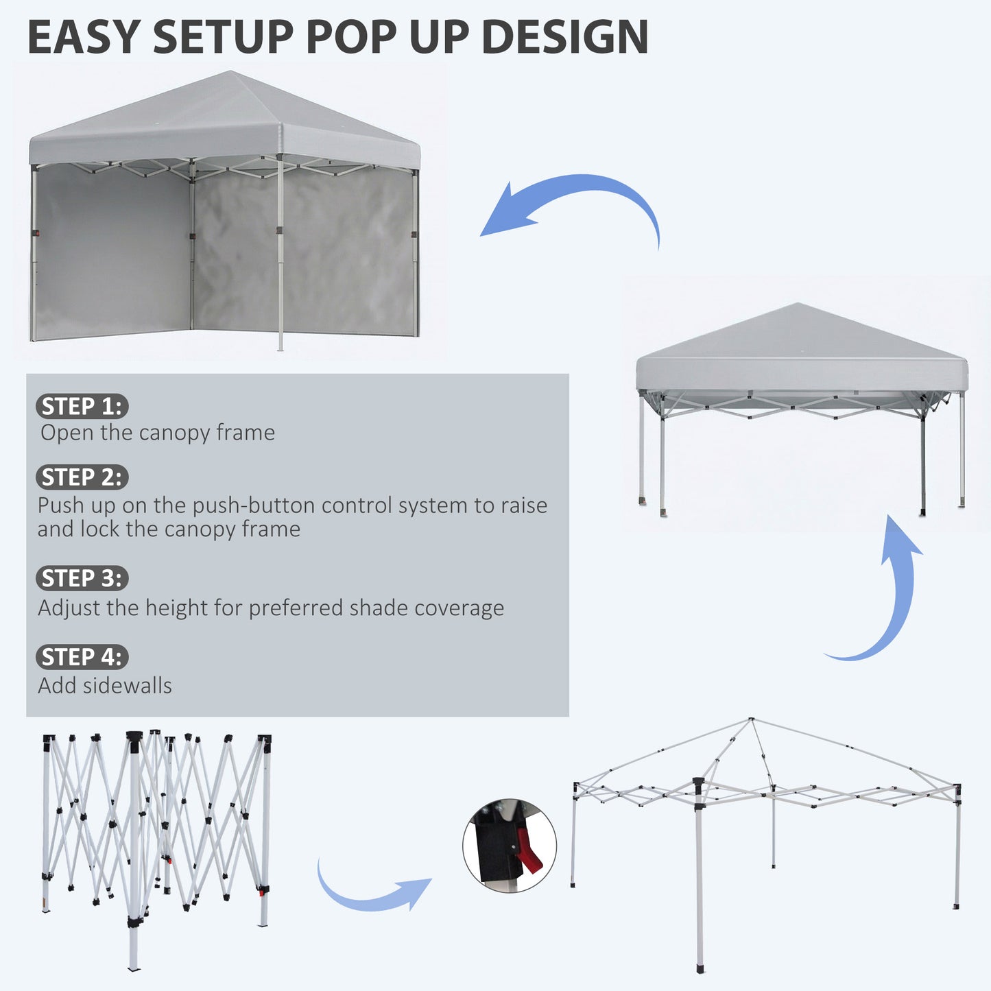 3 x 3 m Pop Up Gazebo, UPF 30+ Party Tent with 2 Sidewalls, Weight Bags and Wheeled Bag, Light Grey
