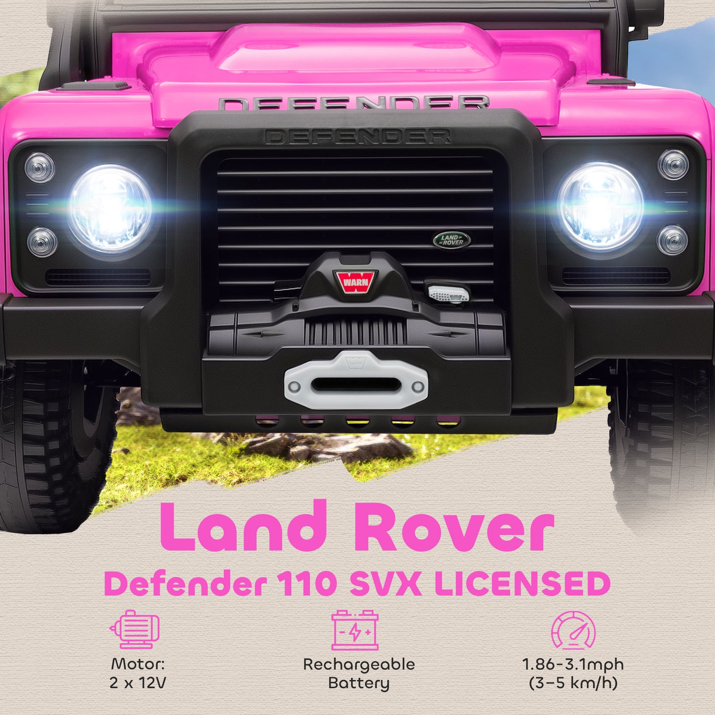 Kids Ride On Car with Remote Control, Music, Horn, 4 Spring Suspension Wheels, LED Lights for 3-5 Years Old, Pink