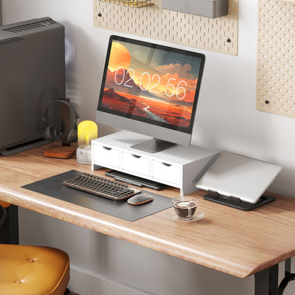 Monitor Stand Riser with 3 Drawers, Monitor Riser for Laptop, Computer, PC, Small Printer, 51 x 24 x 13cm, White