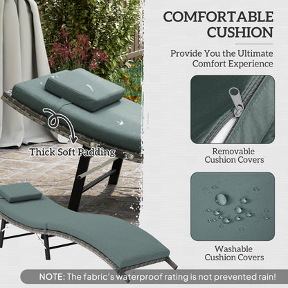 Rattan Folding Sun Lounger Outdoor Chair with Cushion and Pillow Mixed Grey