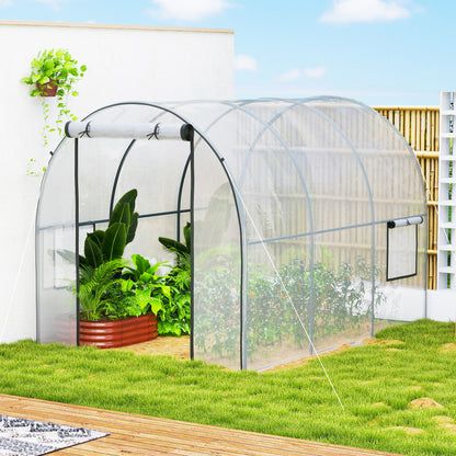Polytunnel Greenhouse Walk-in Grow House with Plasric Cover, Door, Mesh Window and Steel Frame, 3 x 2 x 2m, Clear