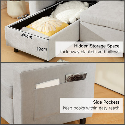Pull Out Sofa Bed with Storage - Light Grey