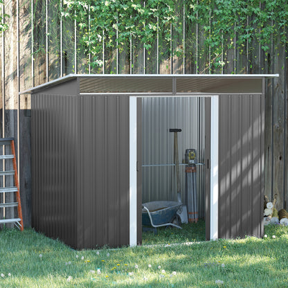 Garden Metal Storage Shed House Hut Gardening Tool Storage w/ Tilted Roof and Ventilation 8.5 x 6ft, Grey