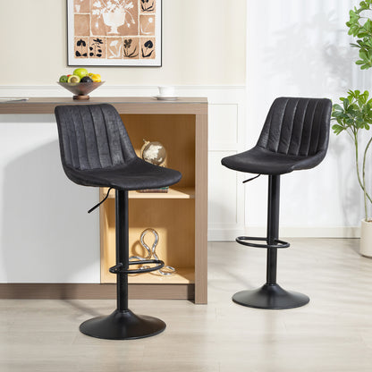 Set of 2 Leathaire Tub Bar Stools - Black