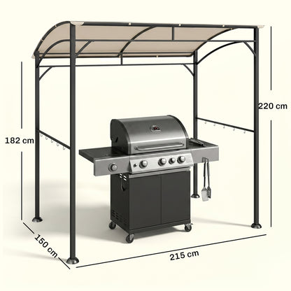 2.2 x 1.5 m BBQ Grill Gazebo Tent, Garden Grill with Metal Frame, Curved Canopy and 10 Hooks, Outdoor Sun Shade, Beige