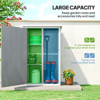 Wooden Small Shed, 75L x 56W x115H cm Garden Storage Shed with Shelves and Bolt Latch, Grey