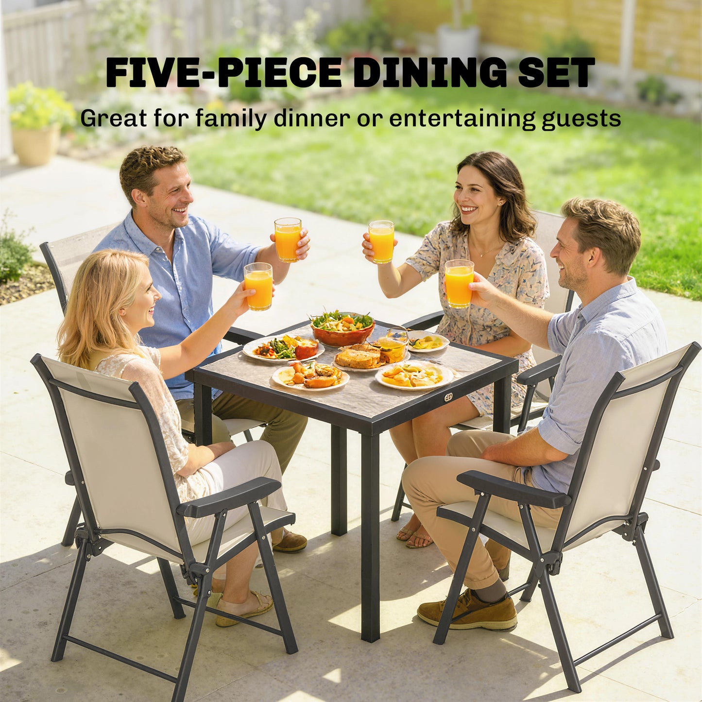 5 Pieces Outdoor Dining Set, Garden Dining Set for 4 with Square Table and Folding Chairs, Brown