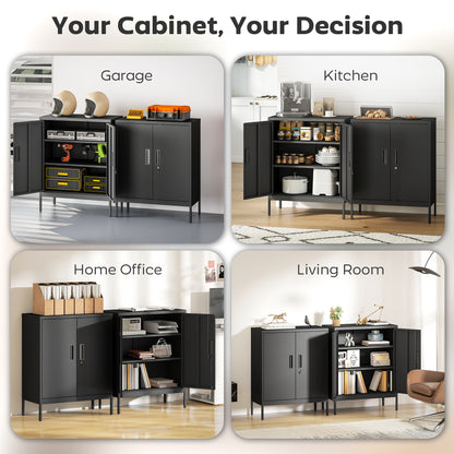Metal Storage Cabinet with Lock and Adjustable Shelves - Black