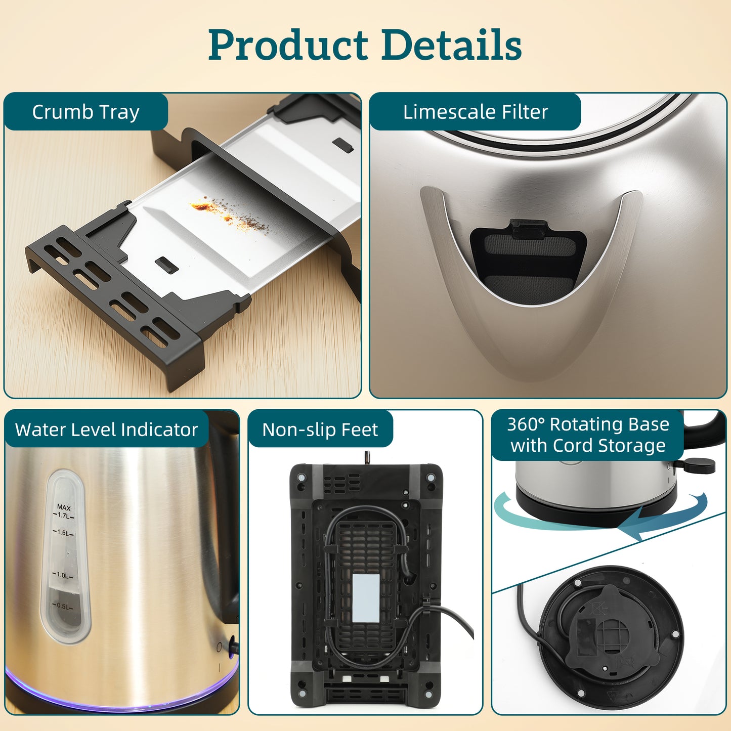 Simple Polished Toaster and Kettle Set - Silver Tone