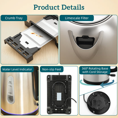 Simple Polished Toaster and Kettle Set - Silver Tone
