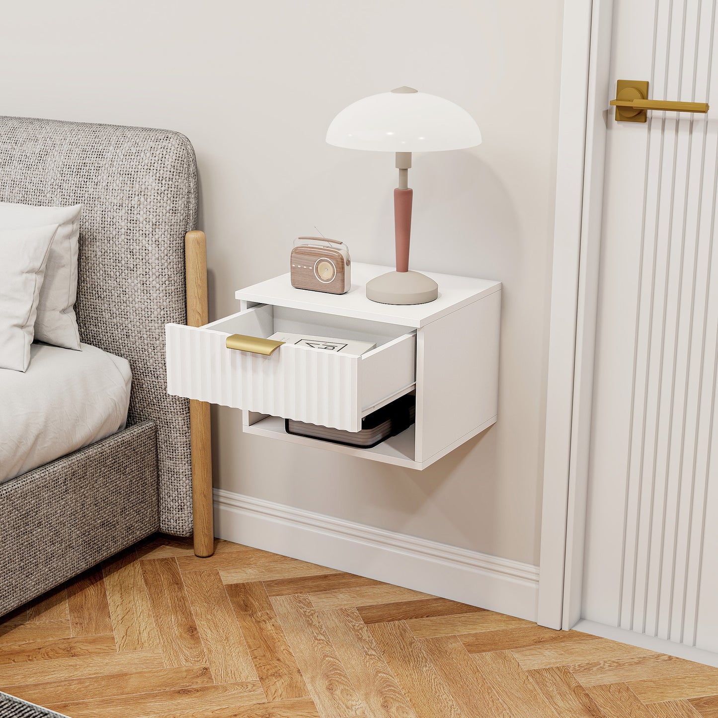 Floating Nightstands Set of 2, Modern Wall Mounted Bedside Tables, White