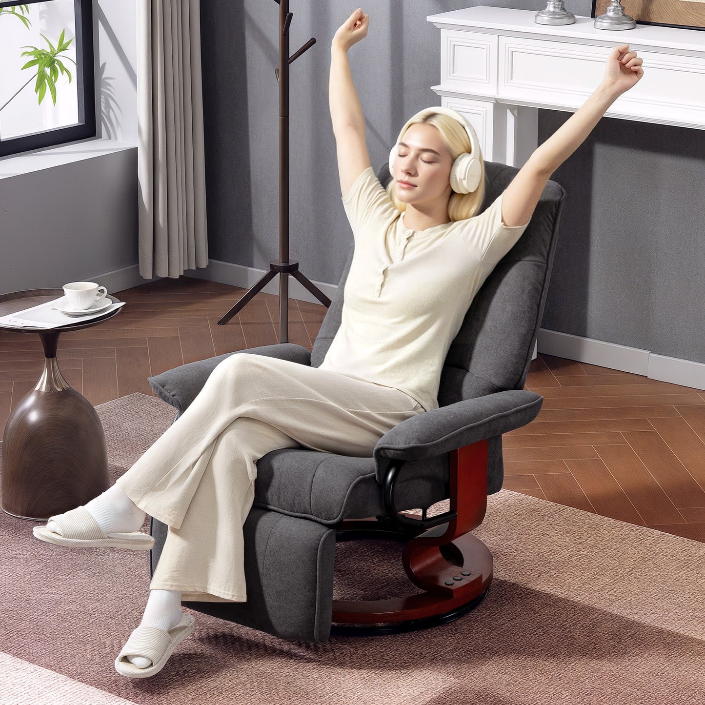 Reclining Swivel Chair, with Footrest - Grey