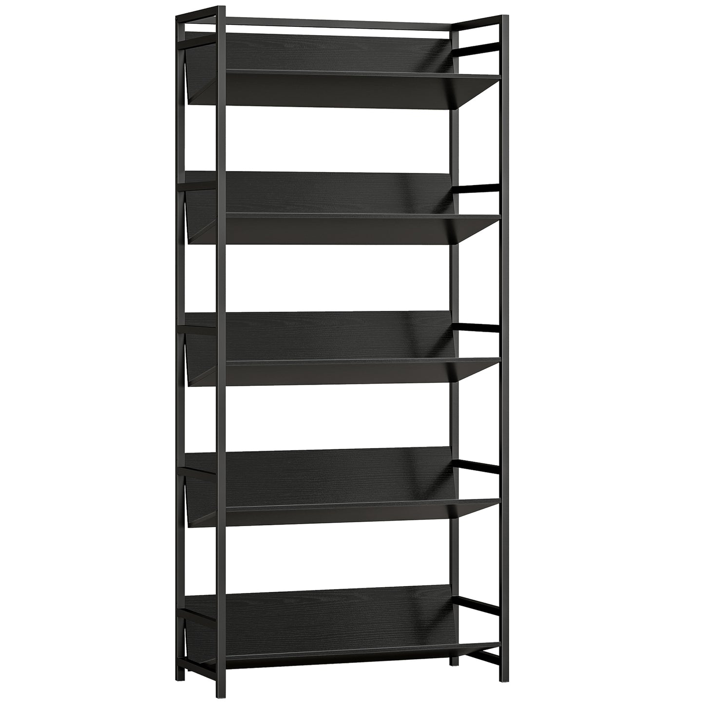 Bookshelf 5-Tier Metal Frame Bookcase Storage Shelves for Living Room Black