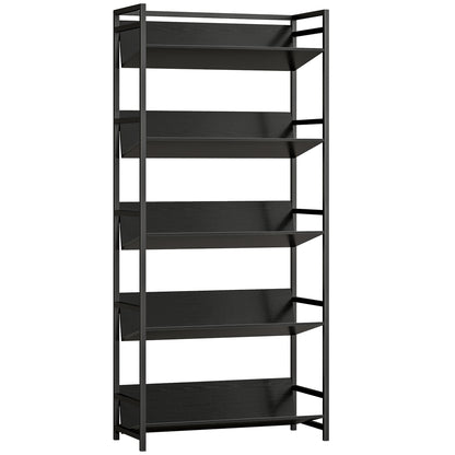 Bookshelf 5-Tier Metal Frame Bookcase Storage Shelves for Living Room Black
