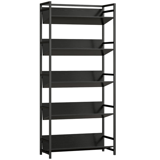 Bookshelf 5-Tier Metal Frame Bookcase Storage Shelves for Living Room Black