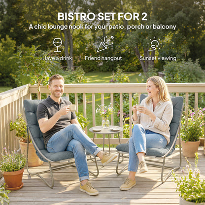 3 Piece Garden Bistro Set, Round Outdoor Bistro Table and Chairs Set for 2 with Texteline Seat and Cushions, Dark Grey