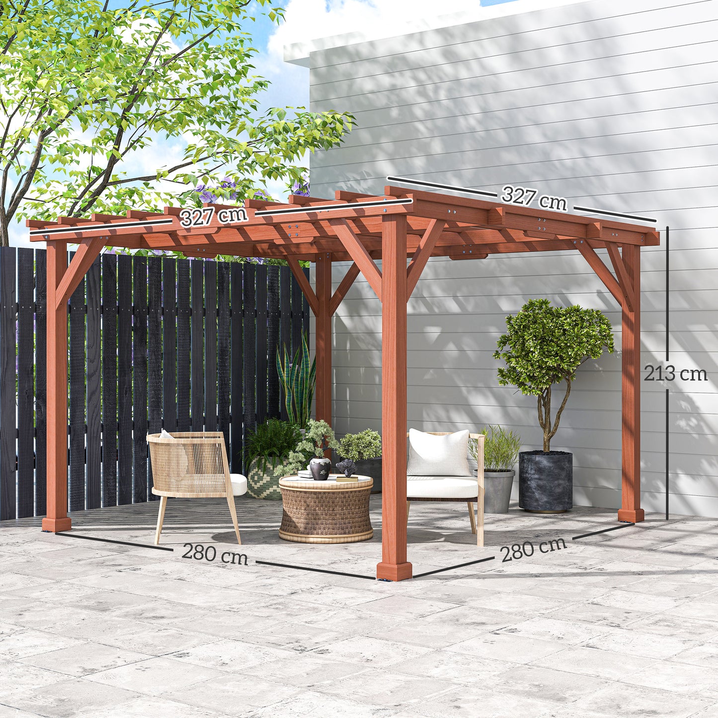 3.3 x 3.3 m Wooden Pergola Kit, Graden Pergola Gazebo Grape Trellis with Stable Structure for Climbing Vines, Flowers