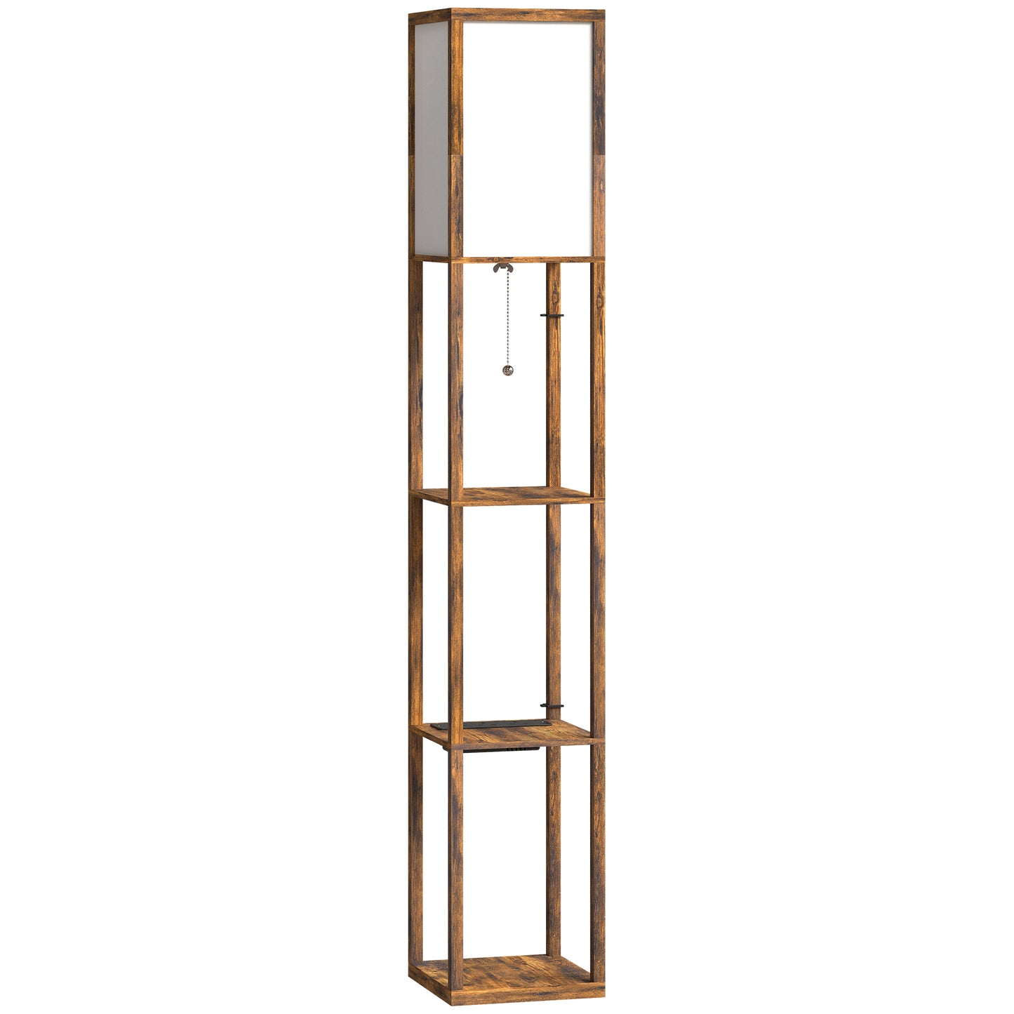 Floor Lamp with Shelves, 4 Layer Standing Lamp with USB Ports, 3 Colour Temperature, Rustic Brown