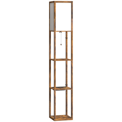 Floor Lamp with Shelves, 4 Layer Standing Lamp with USB Ports, 3 Colour Temperature, Rustic Brown