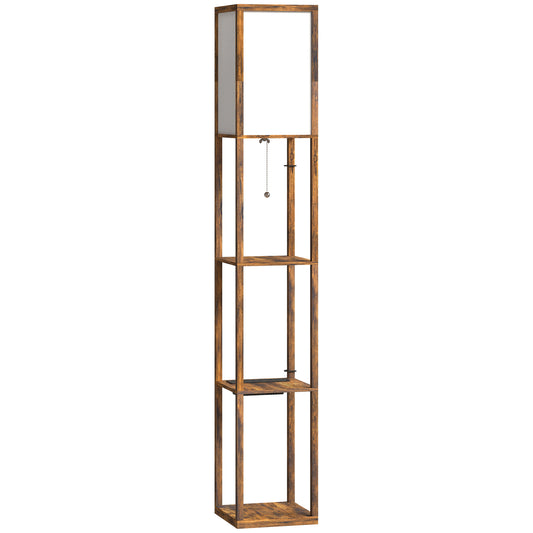 Floor Lamp with Shelves, 4 Layer Standing Lamp with USB Ports, 3 Colour Temperature, Rustic Brown