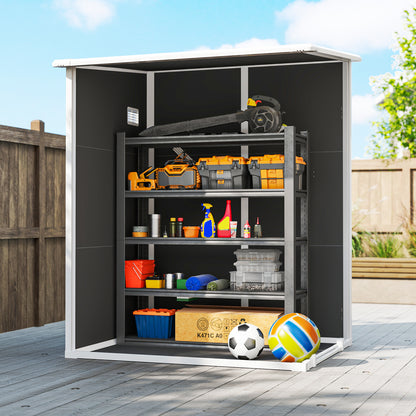 4 x 5FT Garden Storage Shed, Lean to Shed, Lockable Garden Shed with Window, Vent and Plastic Roof, Black