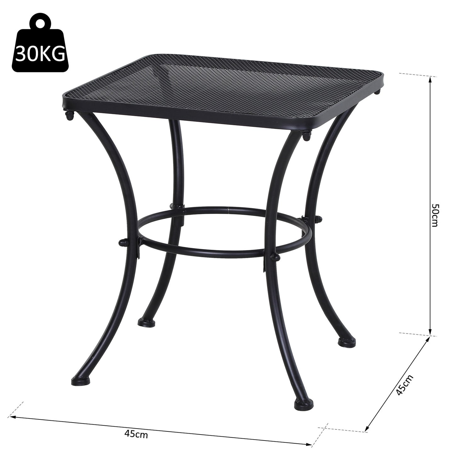 Square Garden Metal Bistro Table Outdoor Patio Coffee Side Desk - Black 45L X 45W X 50H CM