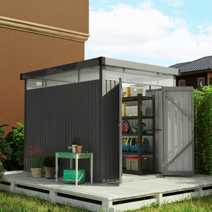 5.3 x 8.5ft Galvanised Steel Garden Shed, Metal Shed with Roof Windows