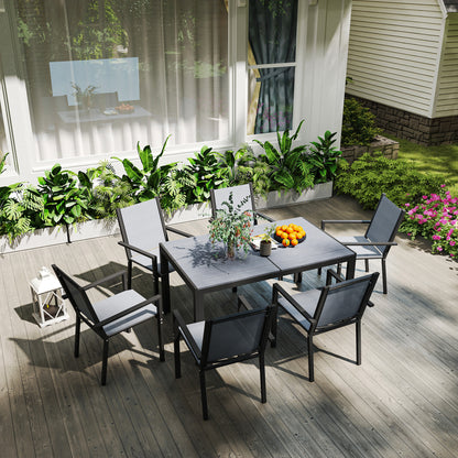 Seven-Piece Garden Dining Set, with Plastic Wood-Top Table - Grey