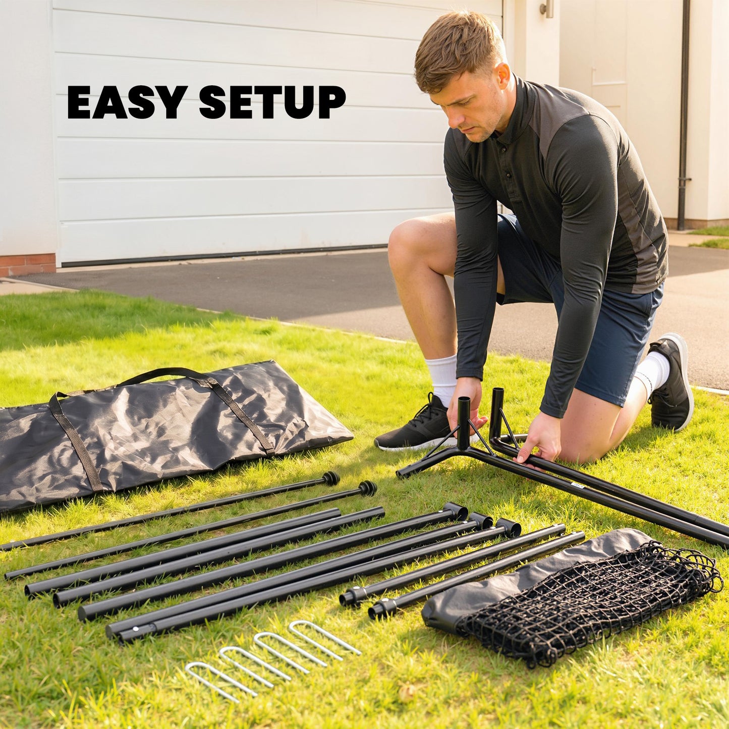 Football Rebounder Net, Portable Kickback Football Rebounder Net with Carry Bag and Ground Stakes