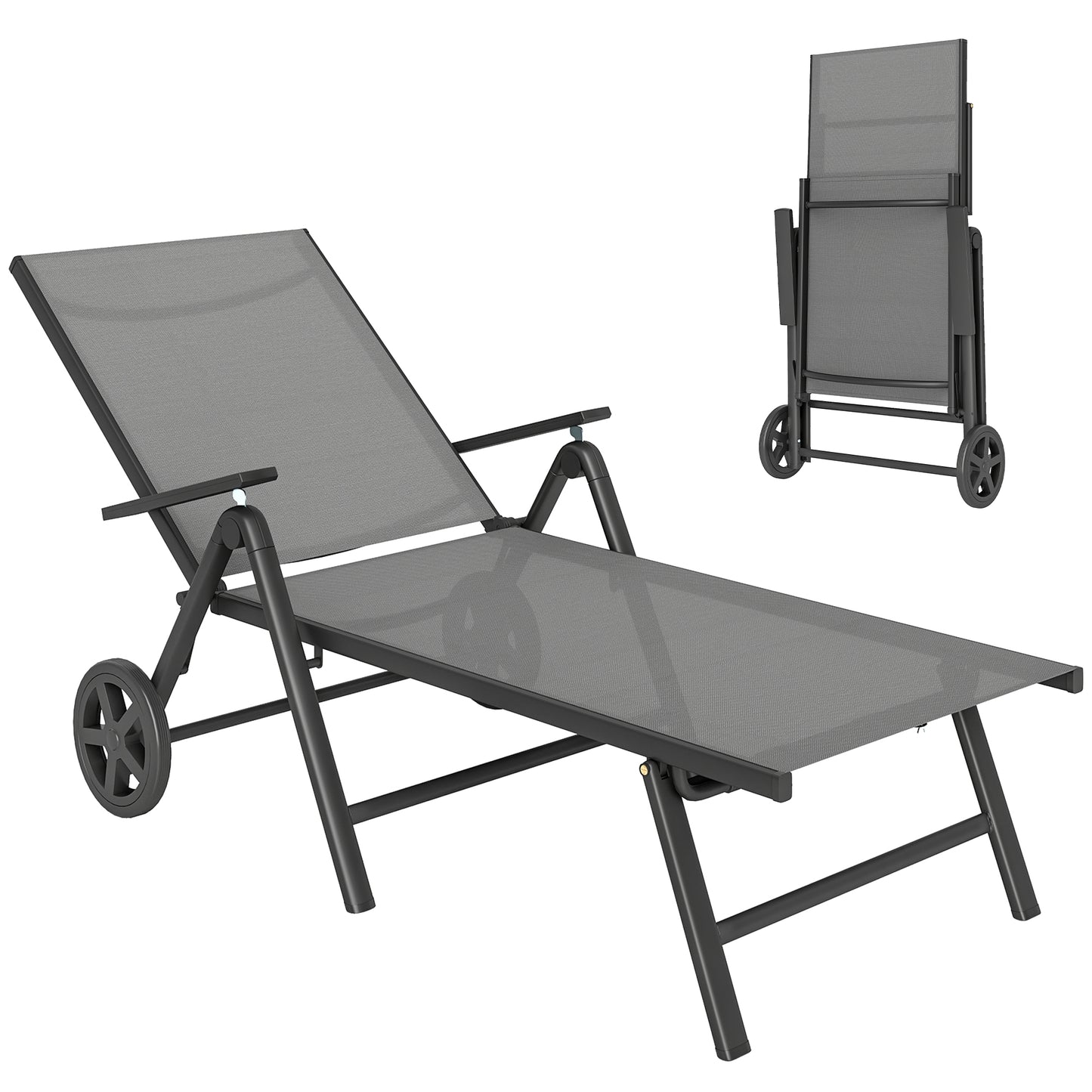 Five-Position Reclining Sun Lounger - Grey