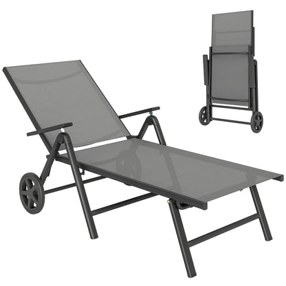 Five-Position Reclining Sun Lounger - Grey