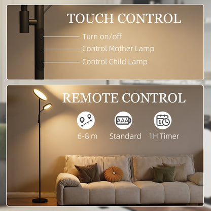 LED Floor Lamp for Living Room, Stepless Dimmable Standing Lamp, Mother and Child Uplighter with Reading Light