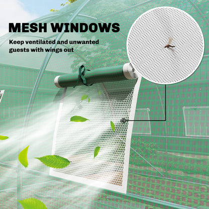 3 x 4 m Walk-in Polytunnel Greenhouse with Hinged Door and 8 Roll Up Mesh Windows, Garden Tunnel Warm House Tent, Green