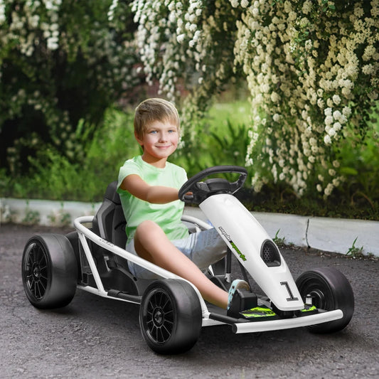 24V Electric Go Kart for Kids with 2 Speeds - White / Green