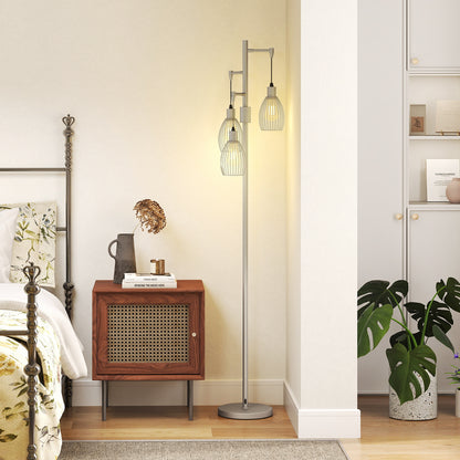 3-Light Floor Lamp, 170cm Industrial Dimmable Standing Lamp with Steel Wire Cage Lampshades for Living Room, Bedroom