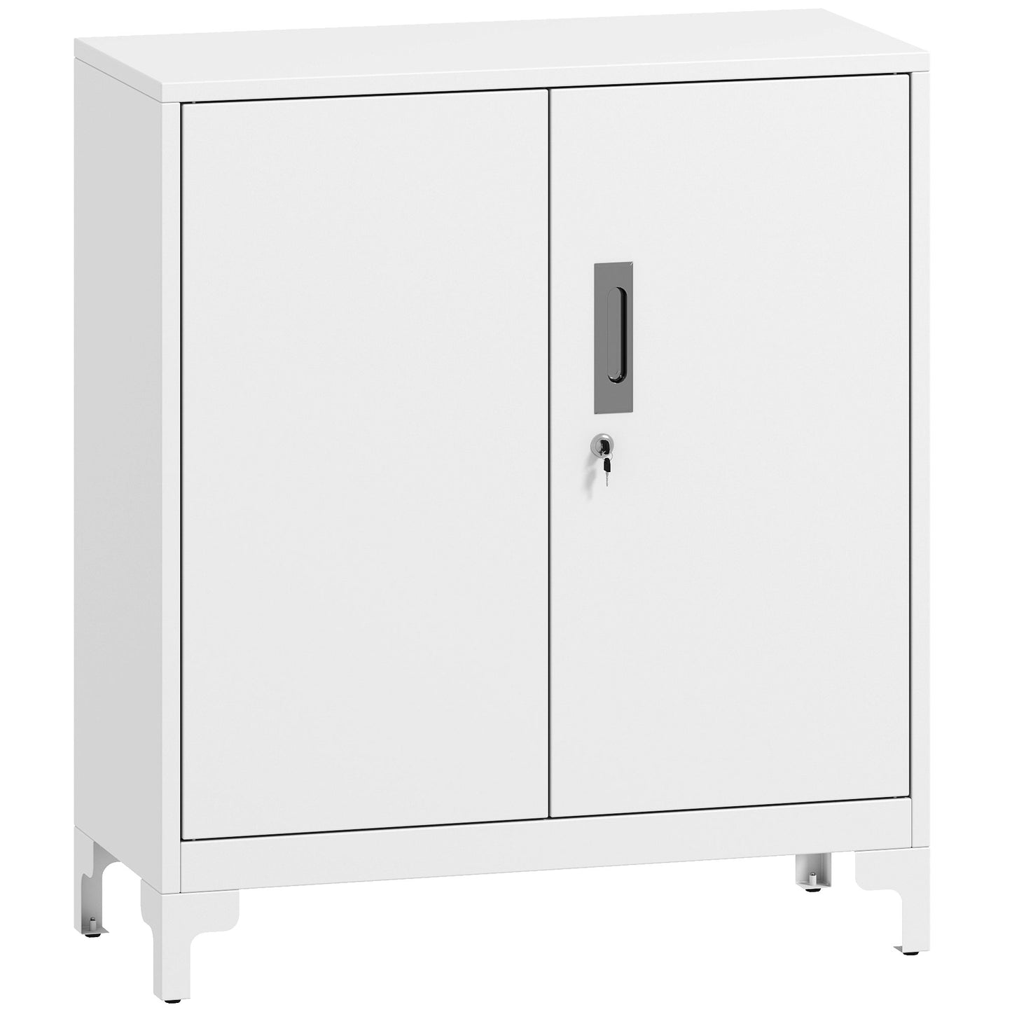 Lockable Metal Filing Cabinet, 2-Tier Storage Cupboard with Double Doors, Modern Office Organiser, White