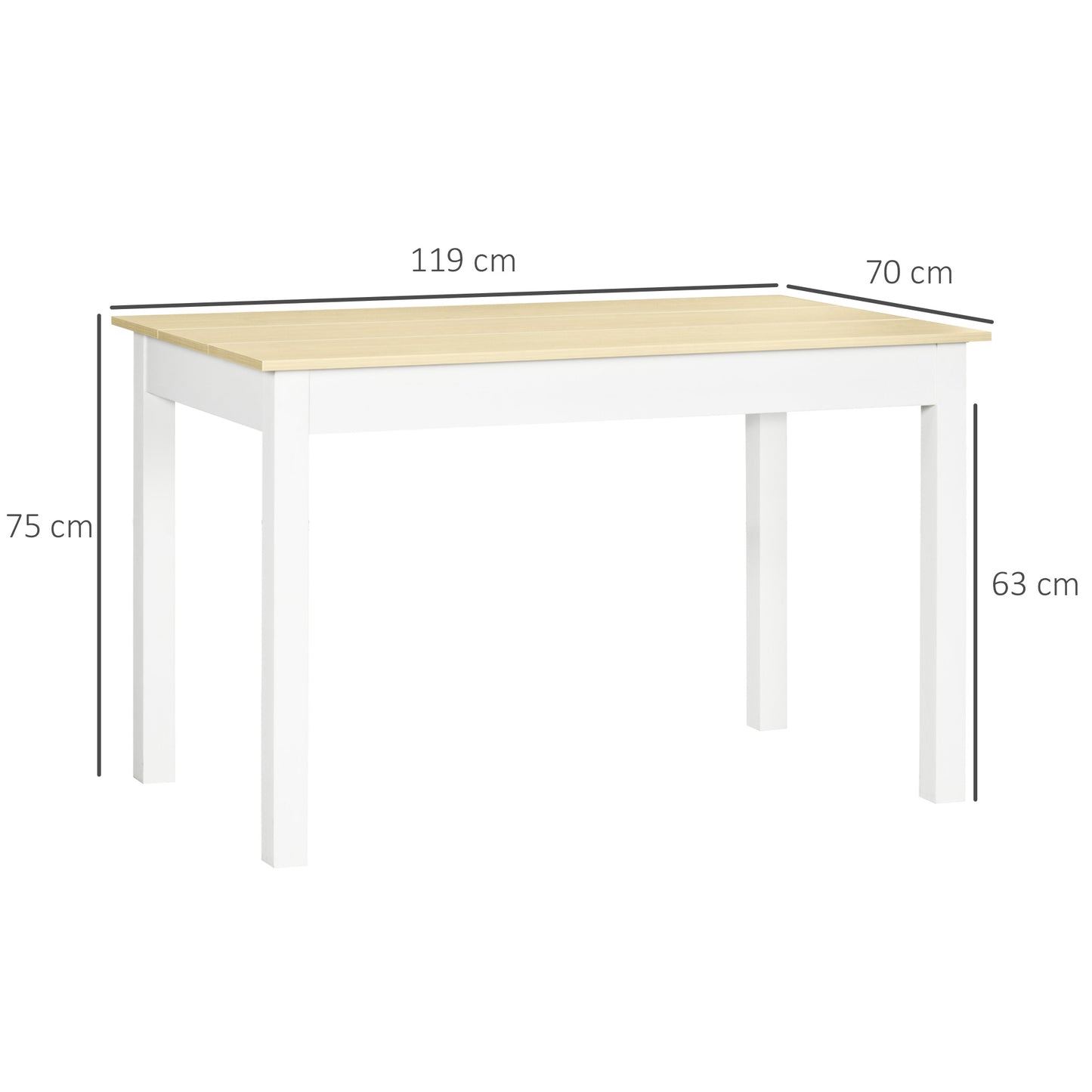 Dining Table for 4 to 6, Modern Kitchen Table with Wood Effect Tabletop, Thick Legs, 120L x 70W x 75Hcm, for Dining Room