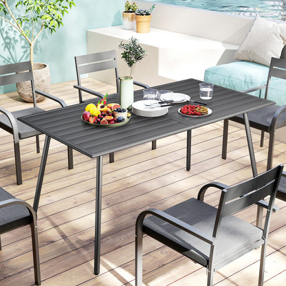 Rectangle Garden Table with Slat Top, Steel Frame, Outdoor Table for 6 Person, 150 x 80 x 74 cm, Grey
