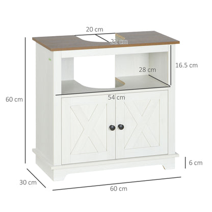 Under Sink Cabinet Bathroom Vanity Unit with Double Doors and Storage Shelves, 60 x 30 x 60cm, White