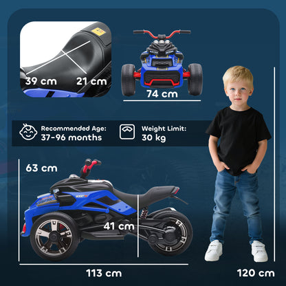 12V Kids Electric Ride On Car with 3 Wheeler, MP3 Player, Horn, 2 Speeds, LED Lights for Boys & Girls Ages 3-8, Blue