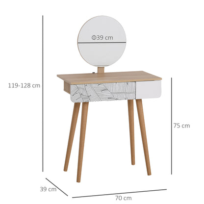 Dressing Table with Drawer and Mirror height adjustable Wooden Oak Color Bedroom Dressing Room Elegant and Durable