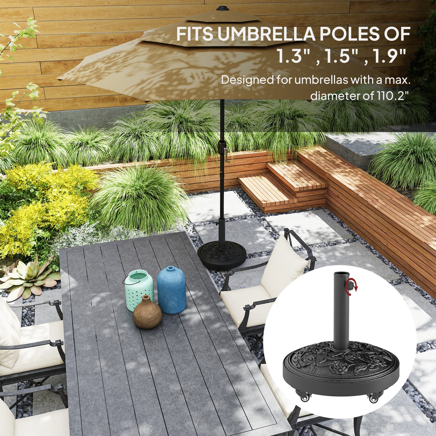Parasol Base, Umbrella Base with Wheels Cast Iron Effect, for Umbrella, Canopy, Weather Resistant, Black