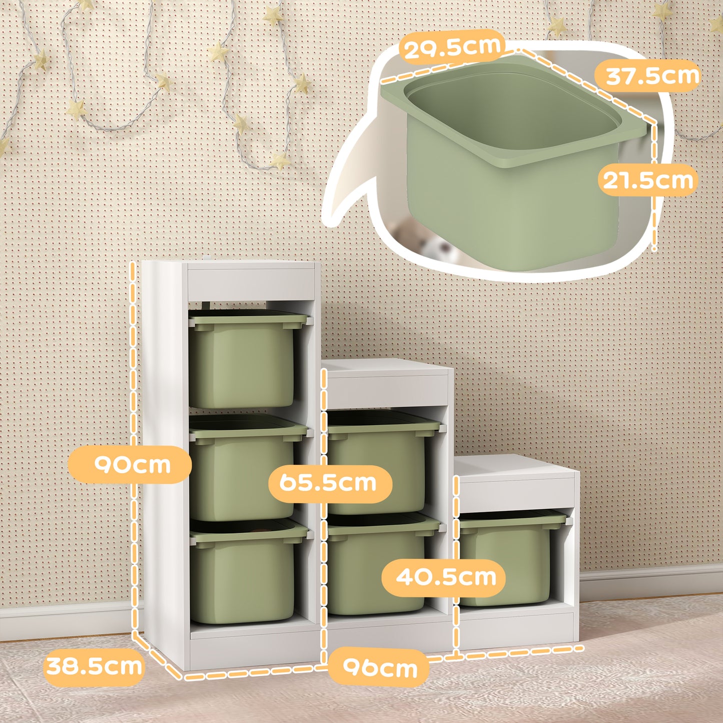 Toy Storage Organiser, Three-Layer Kids Toy Storage Units, with Removable Bins, for Ages 3-8 Years, Green