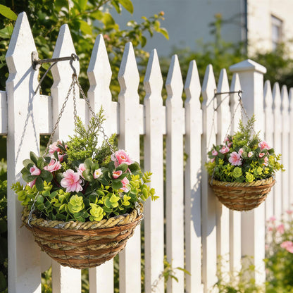 Set of Two Hanging Lisianthus Flower Pots - Pink/Green