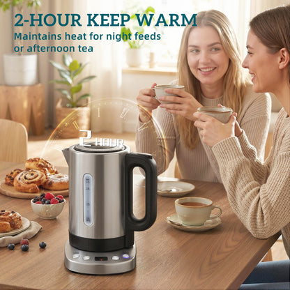 Electric Kettle, 1.7L, Fast Boil, 3kW Water Kettle with UK Strix Thermostat, Keep Warm Function, LCD Base, Silver Tone